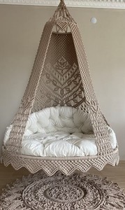 Fauteuil suspendu en macramé en coton marron, chaise suspendue, Hängesessel, chaise balançoire en macramé, chaise suspendue d'intérieur, chaise - Product Image 2