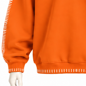 <b>Mens</b> <b>Orange</b> Stitched Border Distressed Crewneck Sweatshirt Loose Fit Pullover Long Sleeve Casual Streetwear Training Fashion Top - Product Image 6