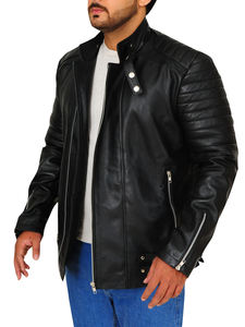Veste en cuir véritable pour homme, de haute qualité, noire, style motard, personnalisée, imperméable, écologique, pour l'hiver, vente en gros - Product Image 5