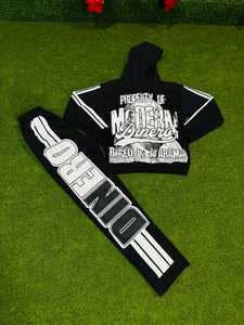 Ensemble de survêtement deux pièces à capuche, épais, imperméable, imprimé, confortable et décontracté pour le printemps - Product Image 1