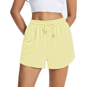 Shorts de yoga pour femmes, coupe ajustée, en molleton, taille haute, poches latérales, cordon de serrage, taille élastique, coupe décontractée, vêtements de sport - Product Image 1