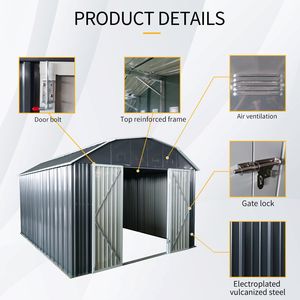 10 ft X 12 ft Black Outdoor Metal <b>Storage</b> <b>Shed</b> with Arch Roof and Lockable Doors for Backyard <b>Garden</b> Patio or Lawn <b>Storage</b> - Product Image 5