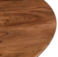 Table basse moderne en bois massif avec piétement en bois de manguier, plateau rond finition marron, design contemporain pour salon, maison, villas