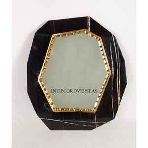 Octagonal <b>Black</b> Marble Mirror With Gold Beaded <b>Frame</b> Decorative Wall Art For Home And Hotel Interior Design In Impressive Price - Product Image 1