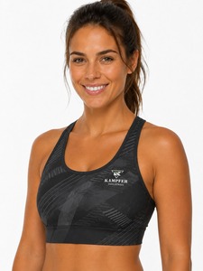 Soutien-gorge de sport pour femme en cuir, avec coussinets amovibles, effet liftant, logo frontal, dentelle respirante, compression, écologique, maintien moyen - Product Image 4