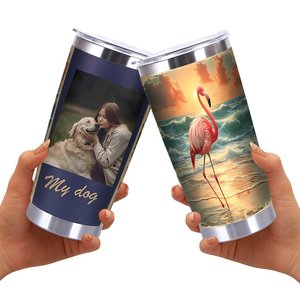 20oz Stainless Steel Tumbler Double Wall <b>Insulated</b> Flamingo Beach Design Travel <b>Mug</b> - Product Image 2