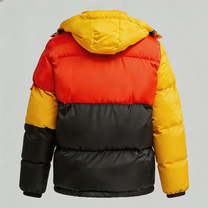 Color Blocking Puffer <b>Jacket</b> With Hood Zipper Windproof <b>Winter</b> Coat Unisex Casual Thick Polyester Filling Regular Fit - Product Image 6
