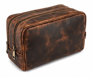 Gravs LT-08AB Premium Genuine Leather Eco-Friendly Durable Vintage Travel <b>Bag</b> Large Capacity Double Zipper Candy Portable - Product Image 4