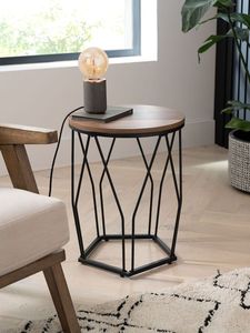 Elegante mesa auxiliar de hierro con superficie de madera diseñada para interiores modernos con base de hierro minimalista y acabado de madera cálida. - Product Image 4