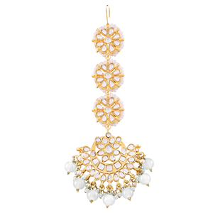 Tikka Kundan étnica chapada en oro con perla de esmalte azul, joyería hecha a mano para la frente, para mujeres, para bodas - Product Image 3