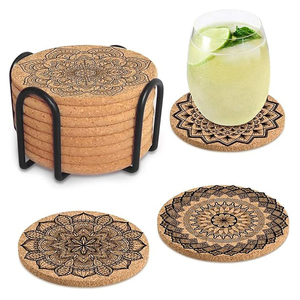 Posavasos de corcho, paquete de 8 posavasos de corcho, posavasos redondos reutilizables, posavasos de corcho absorbentes reutilizables con soporte - Product Image 1