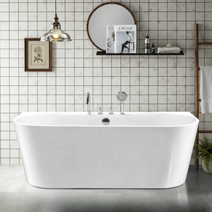 Baignoire autoportante blanche en acrylique durable au design élégant avec fonction bain à remous - Product Image 1