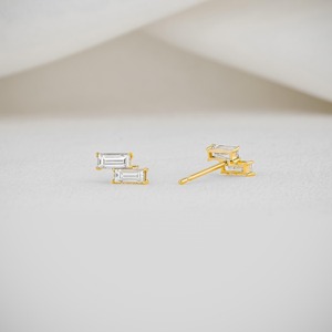 Minimalist 14K Gold Baguette Diamond Stud <b>Earrings</b>, Lab Created Diamond <b>Earrings</b> for Women, Everyday Fine Jewelry Style - Product Image 2