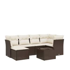Brown <b>Rattan</b> Garden <b>Sofa</b> Set 6 Seater Outdoor Furniture Weather Resistant Contemporary Design - Product Image 4