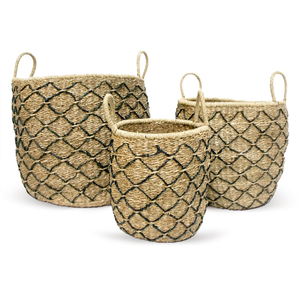 Panier de rangement rustique en jonc de mer professionnel, fait main, écologique, organisateur de cuisine multifonctionnel, service OEM ODM personnalisé - Product Image 1