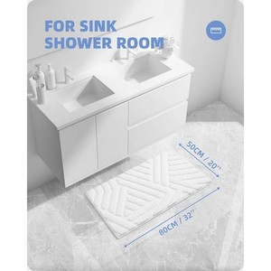 Tapis de bain rectangulaire en coton géométrique moderne 80x50cm, antidérapant avec dos en caoutchouc, épais et touffeté, blanc, pour salle de bain, lavabo et douche - Product Image 2