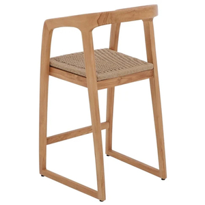 Durable Solid Teak Modern Top-Rated Selly Teak Natural Weave Tapered Leg Outdoor <b>Bar</b> Chair Arms Backrest Woven Seat Wholesale - Product Image 1