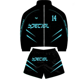 เสื้อแจ็คเก็ตกันลมและกางเกงขาสั้นผู้ชายแบบมีฮู้ด  งานปักโลโก้คุณภาพสูง  ชุดเซ็ตผ้าไนลอนสำหรับฤดูร้อน - Product Image 6