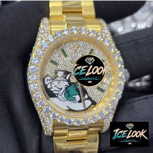 นาฬิกา ICELook รุ่นหรูหรา ลายการ์ตูน ตัวเรือนทอง ประดับเพชร ขอบหน้าปัดประดับเพชร กลไกจักรกล กระจกแซฟไฟร์ ตัวเรือนทรงกลมขนาด 40 มม. สายสแตนเลส - Product Image 4