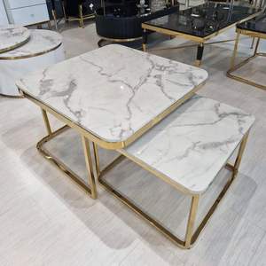 Table basse élégante et moderne en métal noir avec plateau effet marbre 20x20, écologique, 1 pièce, tables gigognes pour salon, bureau, maison - Product Image 1