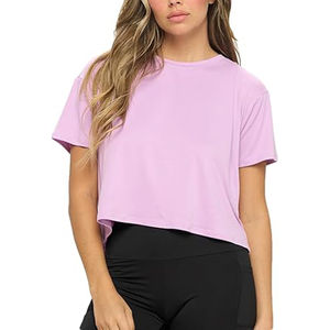 T-shirt court doux d'été 100 % coton pour femme, col rond, manches courtes, impression de logo personnalisé 2026 - Product Image 1