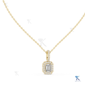 จี้เพชรแล็บโกรว์ทรงเอเมอรัลด์แบบฮาโล สร้อยคอทองคำแท้ 14K 18K สำหรับผู้หญิง หรูหรา เหมาะสำหรับงานแต่งงาน งานวันครบรอบ - Product Image 1