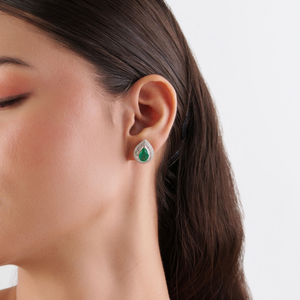Boucles d'oreilles clous double grappe en émeraude zambienne et diamant de haute qualité, forme poire, pour femme, en or blanc véritable 18 carats, bijoux de déclaration - Product Image 4