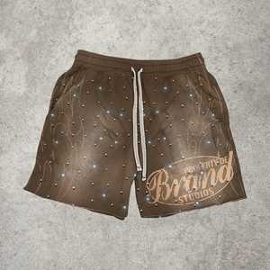 Conjunto de Camiseta y Pantalones Cortos Personalizados con Lavado Ácido, Estampado Personalizado y Detalles de Remaches, Estilo Retro de Alta Calidad - Product Image 3