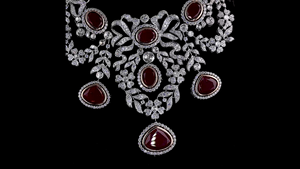 Luxury Lab Grown Pear & Round Brilliant Cut Sterling <b>Silver</b> <b>Necklace</b> Earring <b>Set</b> with Lab Ruby| Wedding Party Statement Jewelry - Product Image 5