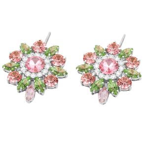 Pendientes Redondos de Cristal Rosa y Verde, Joyería de Moda para Mujer, Pendientes Florales, Accesorio Elegante y Brillante, Regalo para Fiesta - Product Image 3
