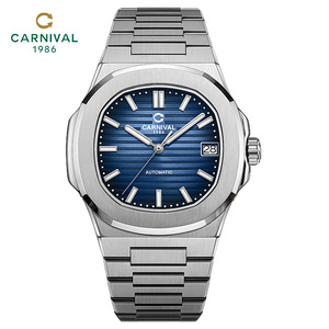 <span class=keywords><strong>Montre</strong></span> <span class=keywords><strong>mécanique</strong></span> automatique de luxe CARNIVAL pour hommes, boîtier ovale en acier inoxydable de 43 mm, tourbillon, fermoir papillon, étanche 3 BAR - Product Image 1