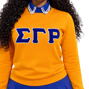 Sweat-shirt en chenille doré Sigma Gamma Rho pour femme, broderie de lettres grecques, mélange de coton, manches longues, coupe décontractée et élégante - Product Image 2