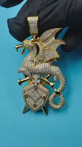 Colgante de Dragón Increíble de Plata de Ley 925 con Diamantes de Moissanita VVS, Estilo Hip Hop de Dibujos Animados Totalmente Cubierto de Diamantes para Fiestas, Colgante para Hombres - Product Image 2