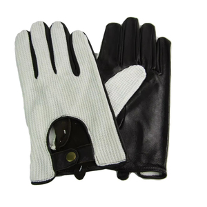 Gants de conduite unisexes en cuir, à doigts entiers, respirants, antidérapants, avec sangle de poignet réglable, noir et blanc, pour toutes les saisons - Product Image 1