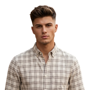 Beige Brown Plaid <b>Men</b> <b>Flannel</b> <b>Shirt</b> Long Sleeve Button Down Checkered Casual <b>Shirt</b> Soft Brushed Fabric Outdoor Streetwear - Product Image 3