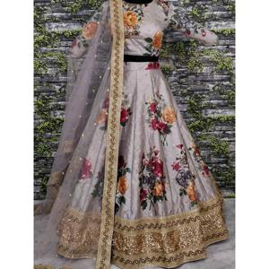 Precioso diseñador gris bordado Lehenga Choli Elegante ropa de fiesta vestidos de noche - Product Image 6