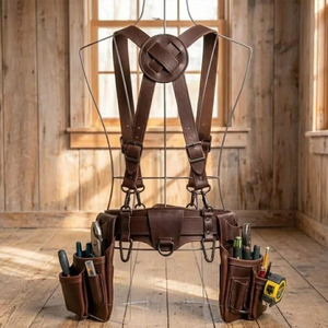 Ceinture porte-outils en cuir pour électricien, avec pochettes organisées, supports sécurisés, coutures durables et taille ajustable - Product Image 1