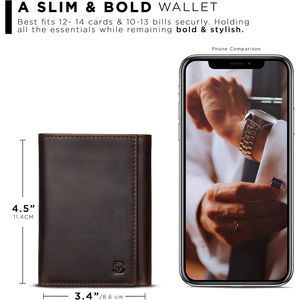 Portafoglio Trifold da Uomo con Blocco RFID in Pelle Pieno Fiore, 11 Scomparti per Carte, Finestra ID, Sottile, per Uso Quotidiano, Cuciture Durevoli, Resistente - Product Image 3