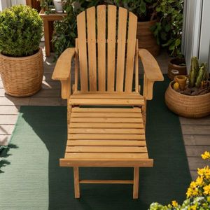 Chaise Adirondack pliante en bois pré-assemblée pour l'extérieur avec repose-pieds rétractable, chaise longue confortable avec dossier et assise pour patio - Product Image 2