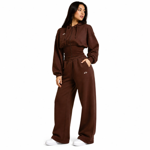 Ensemble de survêtement décontracté pour femme : sweats à capuche zippés et pantalons de jogging à jambes larges en molleton – Tenue athlétique deux pièces – Vente en gros - Product Image 1