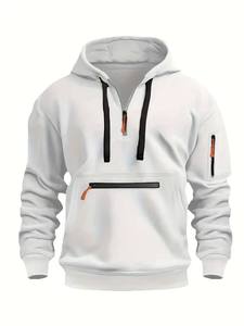 Breathable Long Sleeve Sweatshirts Oem Services And Good Selling Men's Quarter Zipper Hooded Hoodies 100% Cotton Fleece - Product Image 4