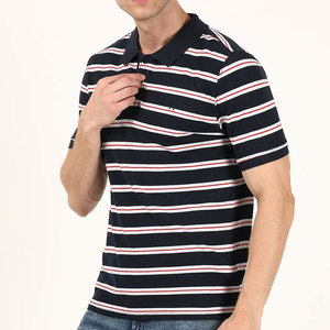 Polo de Algodón a Rayas con Logotipo Personalizado para Hombre, Color Azul Marino, Manga Corta, Estilo Casual para Golf, Corte Regular - Product Image 3