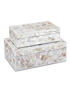 Organisateur de bijoux empilable décoratif pour salon, design moderne et luxueux, boîte de rangement rectangulaire en mosaïque de nacre. - Product Image 2