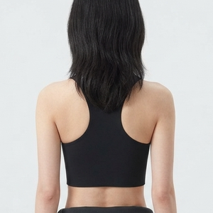 Women Racerback Sports Bra Black Custom Logo Print Breathable Medium Support Fitness Workout Seamless Scoop Neck - Product Image 3