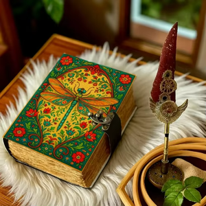 Printed 400 Page Large Green Dragonfly Leather Journal <b>Lock</b> Handmade Classic Vintage Writing Hardcover Floral <b>Diary</b> Sketchbook - Product Image 3