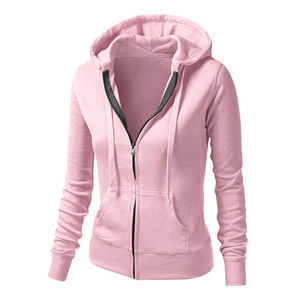Hoodie zippé pour femme en polaire lavée et coton respirant, brodé, à motif écossais, pour l'hiver - Product Image 5