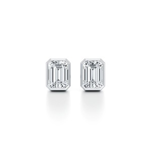 IGI Certified <b>Emerald</b> Cut Bezel Set Lab Grown Diamond <b>Stud</b> <b>Earrings</b> 14K White Gold Solitaire Luxury Fine Jewelry Anniversary - Product Image 1