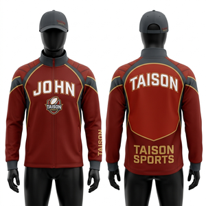Veste d'entraînement de rugby pour hommes 320 GSM en polyester interlock rouge et gris avec panneau d'épaule, logo personnalisé par sublimation et broderie, coupe premium - Product Image 1