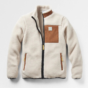 Veste streetwear personnalisée pour homme en polaire sherpa avec poche poitrine contrastante marron, col montant et fermeture éclair, doublure sherpa - Product Image 2