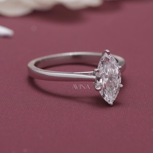 IGI Certified Marquise Cut Diamond Solitaire Engagement - Wedding <b>Ring</b> in Solid 925 Sterling <b>Silver</b> - Product Image 5